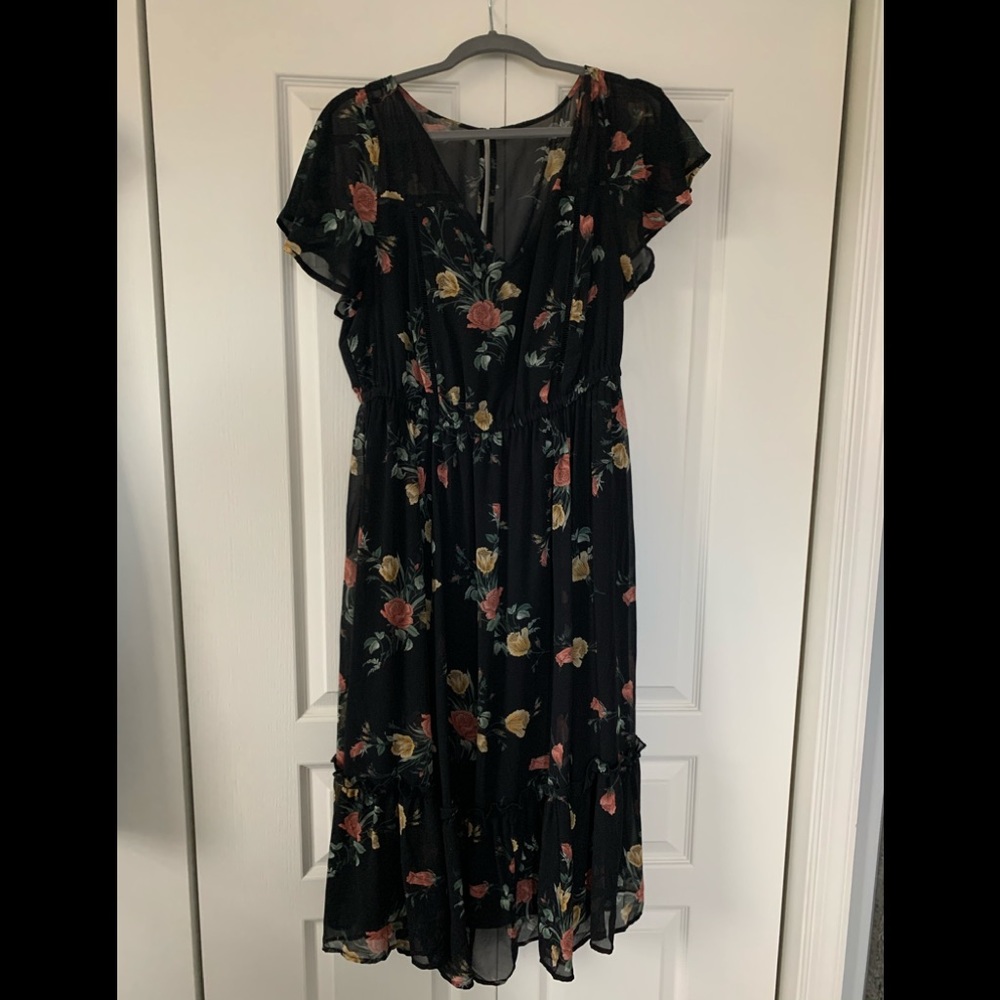 Black dress with flowers- worn once